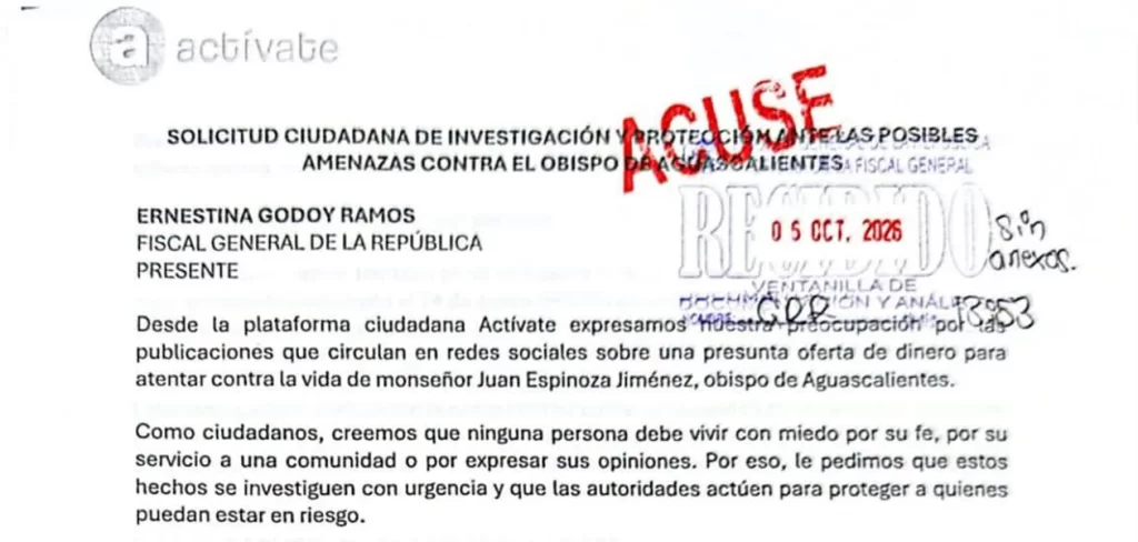 Piden a FGR investigar amenazas contra Obispo de Aguascalientes